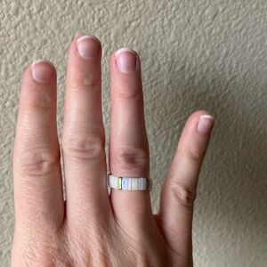 Handmade Boho White and Green Tila Bead Ring